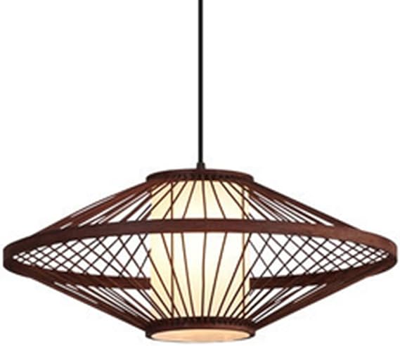 Chinese Bamboo Lantern Pendant Lamp, Vintage Wicker Pendant Light Fixture, Japanese Style Wooden Hanging Lamp for Kitchen Bedroom Living Room Restaurant Hotel Fixture E27