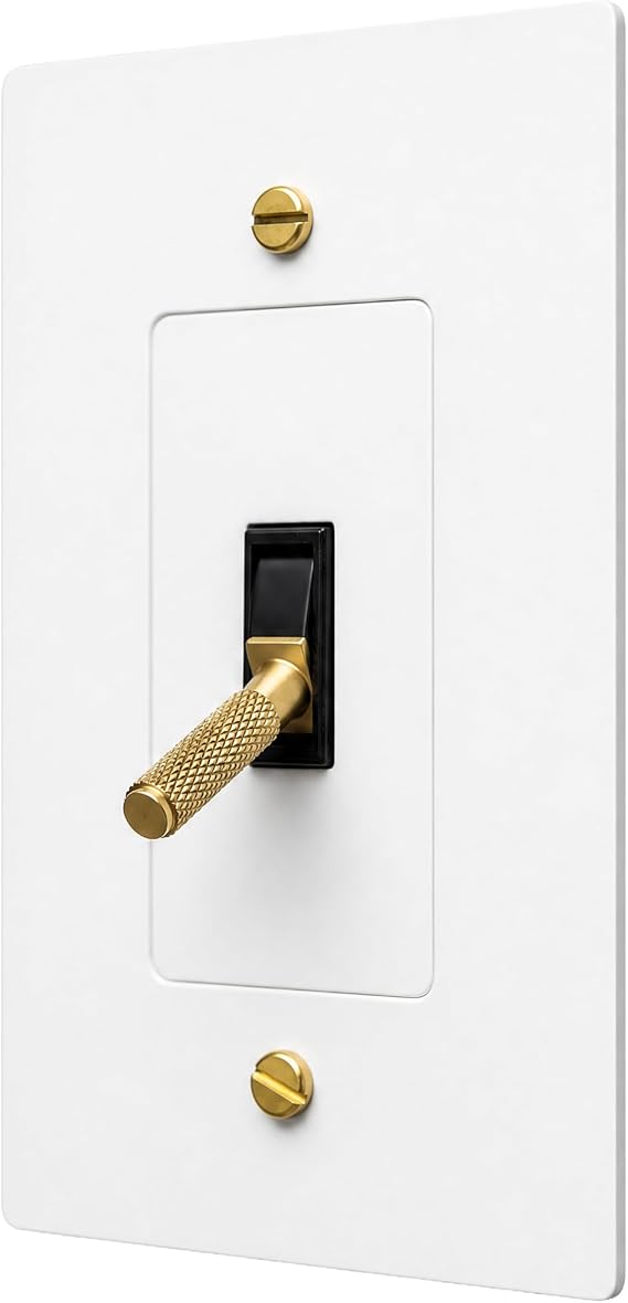 Residence Supply Brass Toggle Light Switch - 120 VAC - Retro Light Switch Cover Plate - Polished Antique Brass Wall Plate with Solid Lever - Decorative Light Switch for Historical Homes - UL Listed