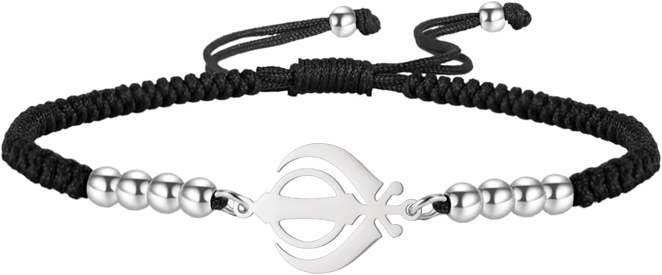 Amaxer Adjustable Sikhism Khanda Symbol Bracelet Stainless Steel Pendant Colorful Braided Cord Spiritual Jewelry for Women Men