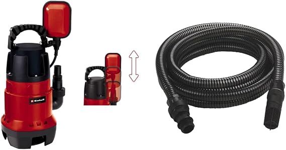 Einhell GC-DP 7835 Clean/Dirty Water Pump | 780W Submersible Pump, 15,700 L/H, Float Switch, 10M Cord | 2-in-1 Electric Sump Pump & Accessory Kit Black Suction Hose 7 Meters with PVC end Fittings