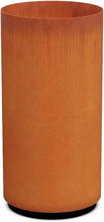 Plantercraft Large Round Planters for Outdoor Plants - 12 x 24 Inch Tall Corten Steel Planter, Heavy Duty Metal for a Rustic Modern Patio, Front Porch & Garden Entryway