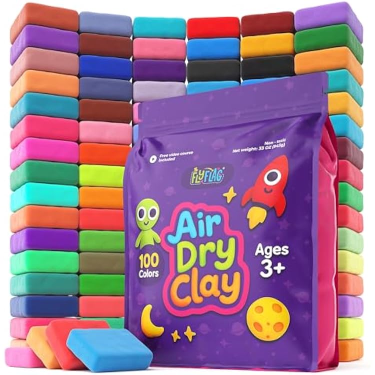 FlyFlag Air Dry Clay - 100 Colors, Ultra Light and Soft, Non-Toxic Modeling Clay for Kids with Tools and Tutorials, for Creative Play and Learning