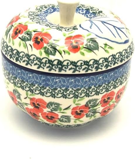 Polish Pottery Apple Baker - Red Pansy