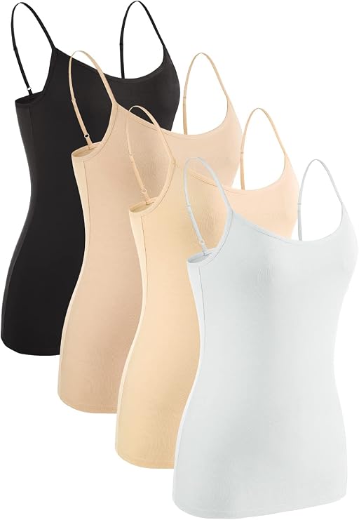 Rosyline 4 Piece Women Camisole Basic Undershirt Adjustable Spaghetti Strap Tank Top