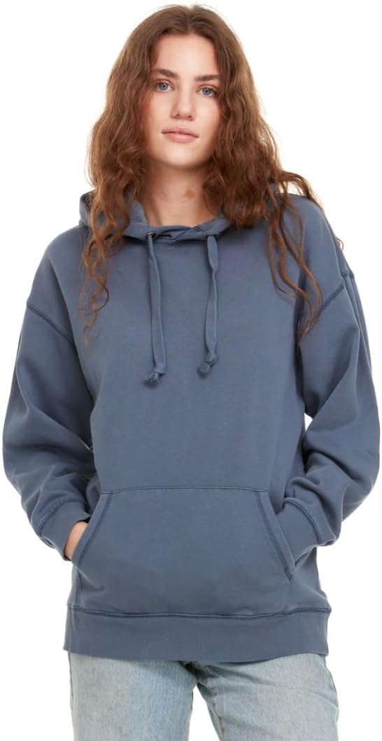 Pure Essence Garment Dye Long Sleeve Pullover Hoodie for Women, Fleece Hooded Sweatshirt with Front Pocket and Drawstring