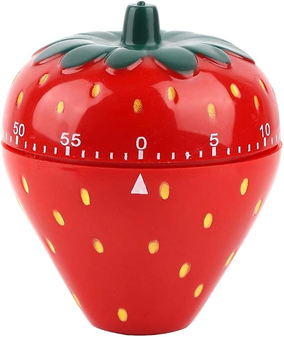 60 Minutes Kitchen Timer, Strawberry Shaped Mechanical Time Reminder, Plastic Creative Cute Manual Countdown Reminder Rotating Alarm Wind-Up Timer, for Saloon, Office, Laboratory, Kitchen, Sports
