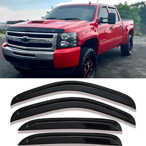 4-pcs Sun Rain Snow Vent Guard Shade Window Visors for 2007-2013 ChevyGMC Crew Cab Pickup SUV Wind Deflectors, 94515 Truck Window Visor Rain Guards