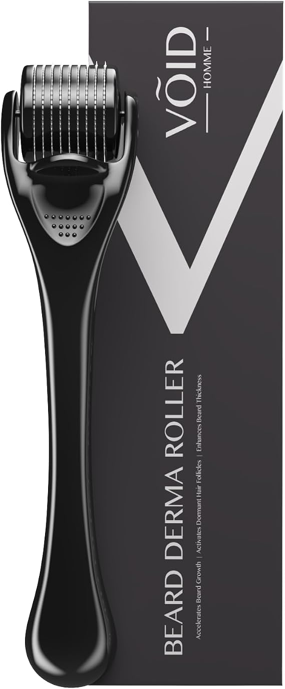 VOID Homme Derma Roller - Professional Microneedling Beard Roller with 0.5mm 540 Titanium Needles - Stimulates Hair Growth & Collagen Production - Targets Wrinkles, Fine Lines, Stretch Marks