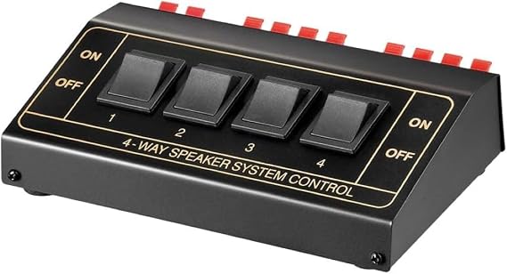 Goobay 11934 4-Way Speaker Switch Box / Switch for 4 Speaker Pairs / 8 Boxes Speaker Switch / Speaker Cable Spring Clamps / Stereo Audio Switch / Black