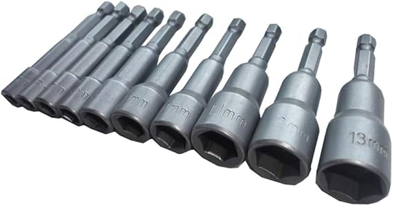 Nut Driver Socket, 6-19mm 1/4" Hex Magnetic Nut Driver Socket Set Quick Change Metric Nut Driver Set 6 to 19mm Adapter - 10pcs