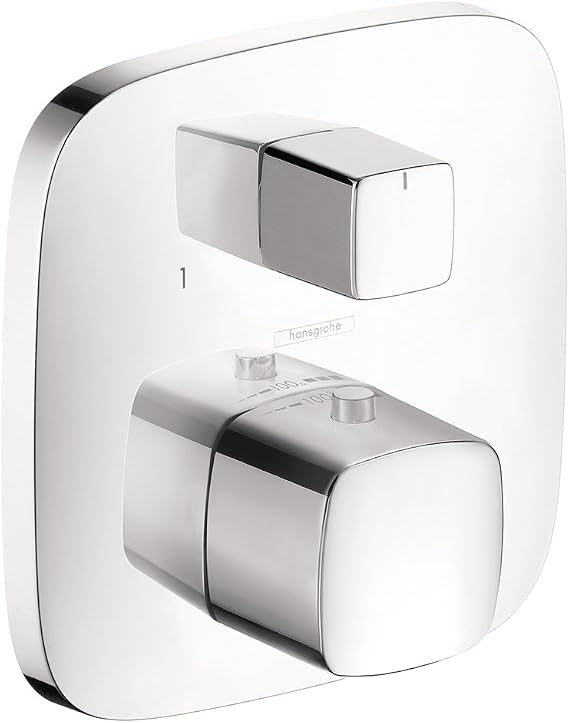 hansgrohe PuraVida Avantgarde Minimalist Volume and Auto Temperature Control 2-Handle 6-inch Wide Thermostatic Shower Trim for Rough-in Valve in Chrome, 15775001