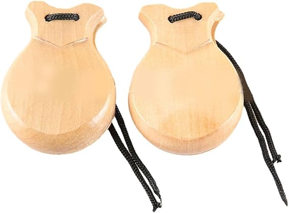 Spanish Castanets Wood 2 Pairs Set, Flamenco Dance Instruments Hand Percussion For Adults, Beginner Music Practice Set For Stage Performance Accessories And Music Class(Wooden)