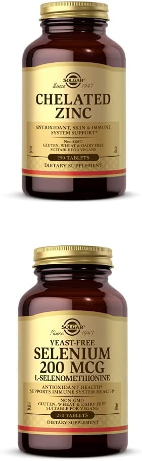 Solgar Chelated Zinc, 250 Tablets - Zinc for Healthy Skin + Solgar Yeast-Free Selenium 200 mcg, 250 Tablets - Supports Antioxidant & Immune System Health