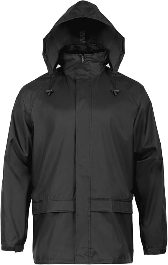 Highlander Mens Waterproof Stormguard Lightweight Rain Jacket - Foldaway Hood, Wind Breaker Rain Coat - Perfect for Outdoor, Travel, and Camping
