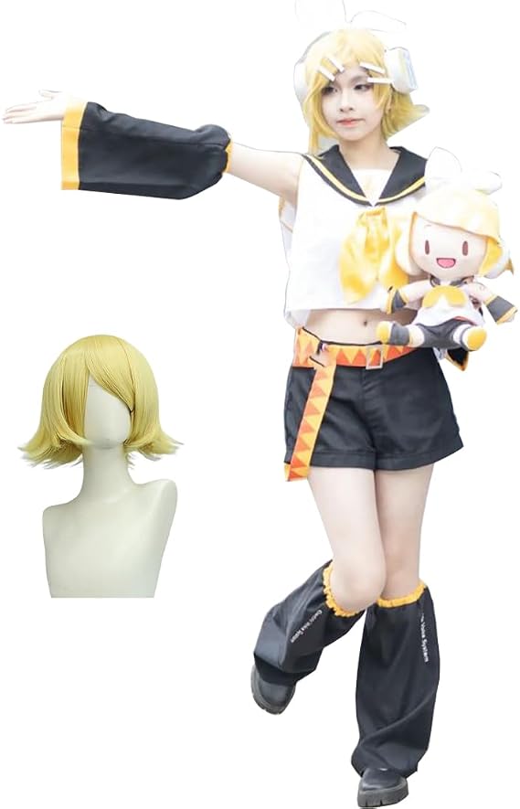 Kagamine Rin Cosplay Kagamine Len Cosplay Halloween Full Set Of Uniforms with Wigs For Men and Women