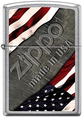 Zippo USA Flag Street Chrome Finish Lighter, Made in USA, 1276