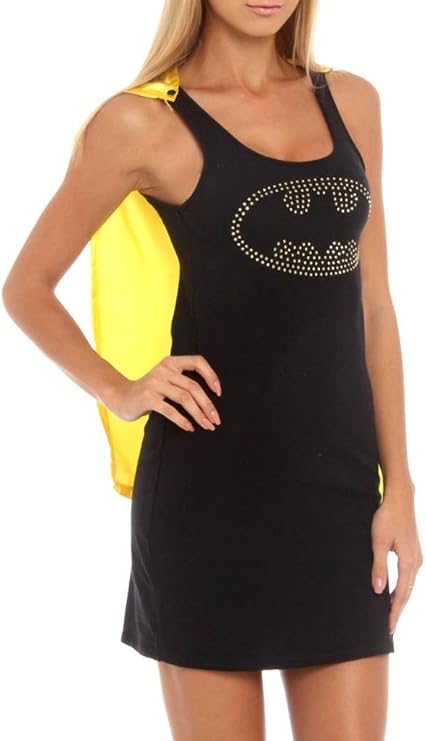 ThinkGeek Batman Nailhead Logo Juniors Sleep Tank with Cape (Juniors Small)