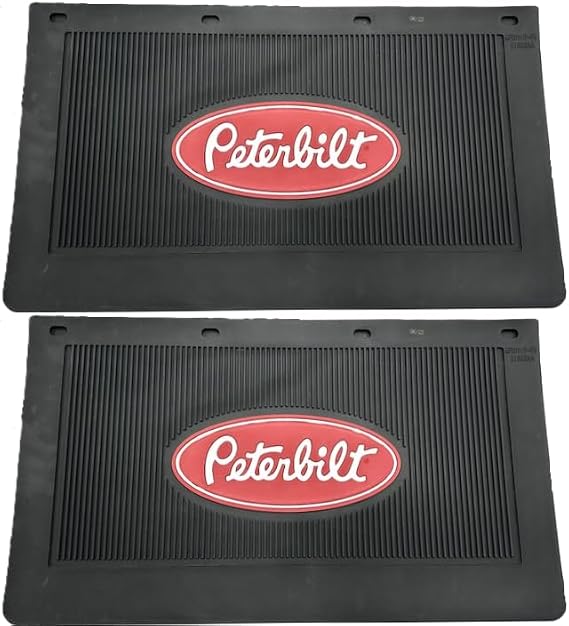 Peterbilt Heavy Duty Rubber Mud Flaps, Black with Red Logo, 24x14 Inches, Battery Box Style, Set of 2