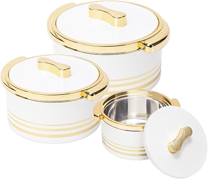 Pinnacle Insulated Casserole Dish with Lid 3 pc Set 3.7/2.6/1.5 qt. Hot Pot Food Warmer/Cooler Thermal Soup/Salad Serving Bowl- Stainless Steel Hot Food ContainerBest Gift Set for Moms Holidays