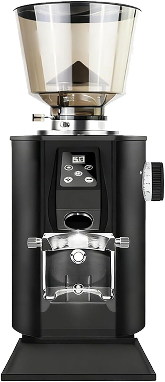 Commercial Coffee Flat Burr Grinder,Premium Electric Burr Coffee Grinder,64mm flat burrs with Container,9 Adjustable Grind Settings with Professional Portafilter Holder,for Coffee Shops Black