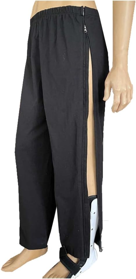 Two-Way Side Zipper Bedridden Patient Clothing,Patient Pants,Tear Away Pants,Soft Cotton Material,Hospital for Home Care/Post Surgery/Dialysis/Elderly/Fracture/Disability/Rehab Black