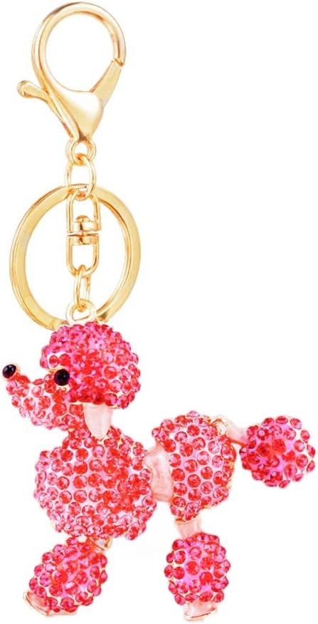 Pink Rhinestone Poodle Dog Keychain Bling Crystal Bag Charm Key Ring Gift | 3D Sparkling Crystal Charm with Gold Clasp, Cute Purse Pendant Car Key Holder, Fashion Gift for Women Girls Dog Lovers