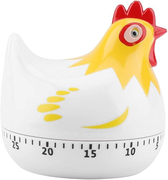 Kitchen Timer 60-Minute Cute Chicken Dial, White PP