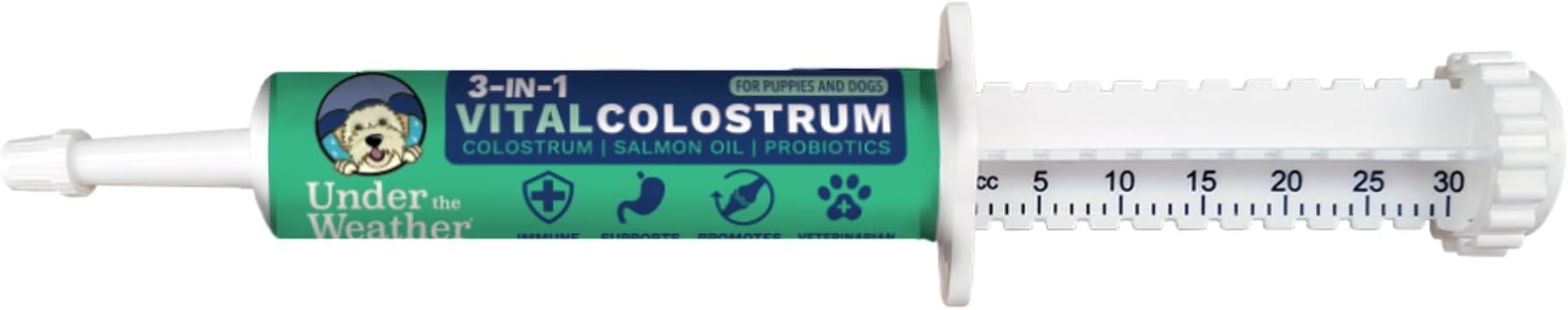 Under the Weather Colostrum Gel for Dogs Immune Support Supplement | Salmon Oil & Probiotics Supplement | Natural Allergy Relief, Gut Health & Anti-Inflammatory Formula for Puppies & Senior Dogs |30cc