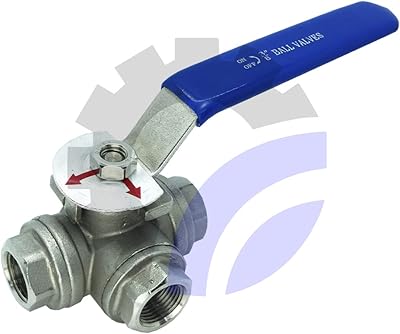 AF Hydro 12 Female NPT 3-Way Reducing Ball Valve, L Mounting Pad Stainless Steel SS316 Standard for Water, Oil and Gas with Blue Locking Handle