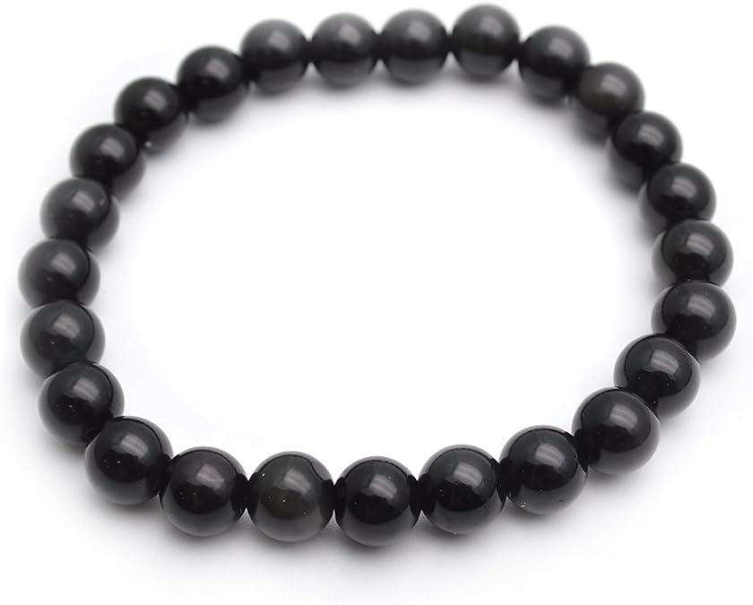Natural Black Obsidian Stone Round Beads Stretch Bracelets