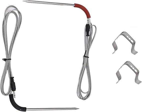 Dual Needle Meat Temperature Probes BBQ Meat Temperature Probe Stainless Steel Me-at Temperatures Probe Set with Clips for Weber Gas and Smokefire Pellet Grills