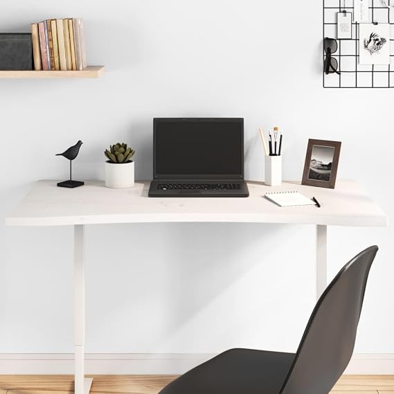 ADWOA Desk White 110x60x2.5 cm Solid Wood Pine,for Home Office Desk Study Writing Table
