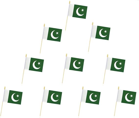 10 Pack Pakistan Flags - PK Handheld Flag- Desktop Flag-5x8 In, Pakistani Mini Flag. Suitable For Party Decorations, Store Displays, Bar Decorations And National Day Parades.