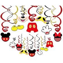30Ct Mickey Hanging Swirl Decorations, Mouse Party Supplies, Mickie Birthday Theme Decor for Kids Boy Girl Baby Shower, Clubhouse 1st Bday Favors Idea