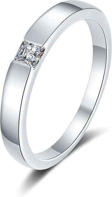 StarGems 0.3ct Moissanite 925 Silver Platinum Plated Princess Cut Band Ring HB4456