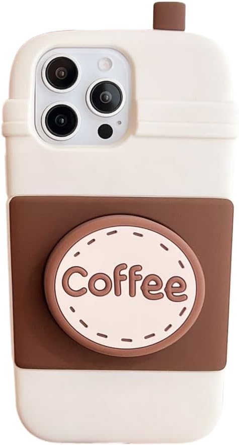 3D カートゥーンケース iPhone 18 Pro Max用 面白い かわいい コーヒーカップ レンガの電話 クール カワイイ ソフトシリコンケース 女性 ガールズ 耐衝撃プロテクター カバー iPhone 18 Pro Max対応