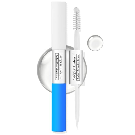 Seapuri Lashrum Eyelash Enhancing Serum | Lash Growth Serum with Caffeine, Peptide & Biotin | for Longer, Fuller Lashes | Dual Brush for Precise & Full Application | Non-Irritating, Daily Use