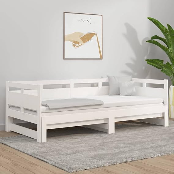 Day Bed Extendable White Solid Pine 2 x (80 x 200) cm, Robust Bed Frame Furniture for Guest Room, Multifunctional Sofa Bed with Headboard, Bed Platform Mattress for Teenager's Room