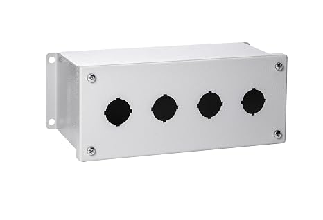 Rittal 8017.688, Pushbutton Box Extra Deep, 4-Hole, 1.2" Hole Diameter, Carbon Steel, Gray, 10" Height x 3.98" Width x 4.72" Depth