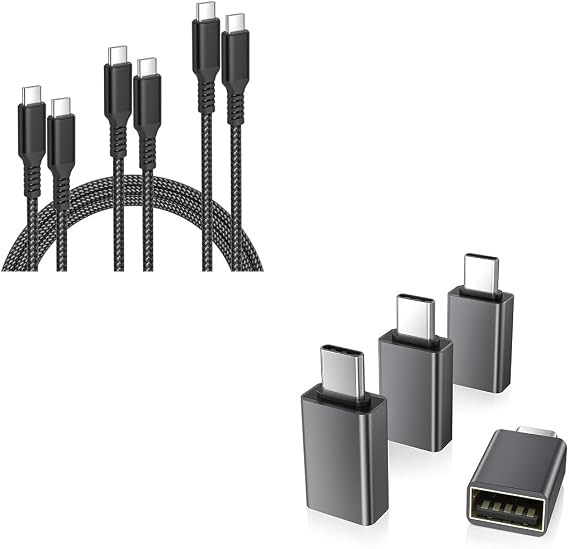 Elebase 4 Pack USB C to USB Adapter and 3 Pack USB C to Type C 60W Cable 3.3/6.6/10FT for MacBook,iPad Pro 10 10th Air 4 5 Mini 6 6th Generation,Samsung Galaxy Z Flip Fold,Pixel,iPhone 15