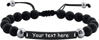 Personalized Men Bracelet Custom Name Bracelet for Him Nameplate Lava Rock Stone Bead Bracelet Name Bar Beaded Bracelets