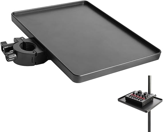 POHOVE Universal Microphone Stand Tray,Adjustable Clamp-On Rack Tray Holder,Microphone Stand Plastic Tray with Clamp,Mic Rack Stand for Live Broadcast, Live Streaming,Karaoke