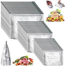 Reusable Aluminum Foil Sealable Storage Bags, Stand Up Foil Sealable Bags with Label and Zip Lock, Food Storage Preservation Bags with a Stand-up Bottom Design for Vegetable Fruit Meat (20PCS,Large)