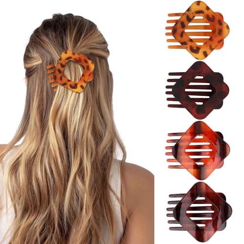 Flat Hair Clips for Women 4Pcs Rhombus Flat Claw Clips Ergonomic Curved Hair Claw French Flat Hair Clips Strong Hold Hair Barrettes for Thick Thin Hair French Concord Flat Hair Clips