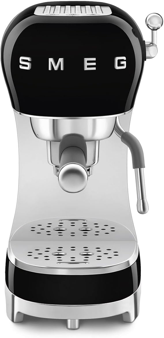 Smeg ECF02BLUK Espresso Coffee Machine with Steam Wand, 1950s Retro Design,stainless steel filter holder, an anti-drip system, Black