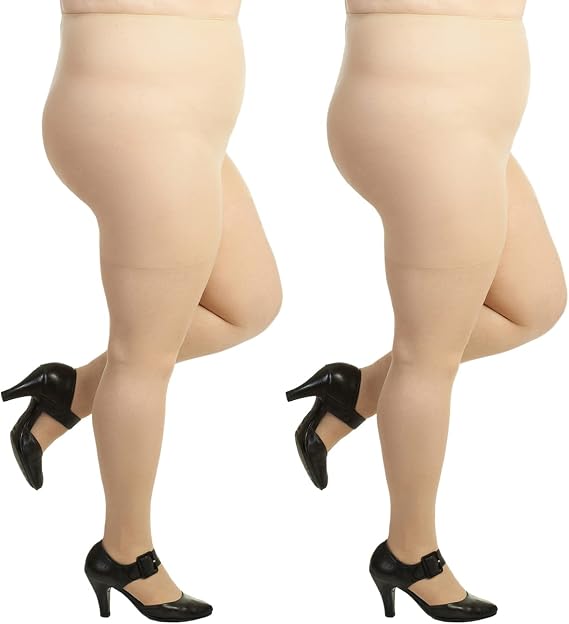 Silky Toes Plus Size 20D Sheer Pantyhose for Women | 1-4 Pairs Durable Queen Tights with Reinforced Toe, High-Waist Stockings