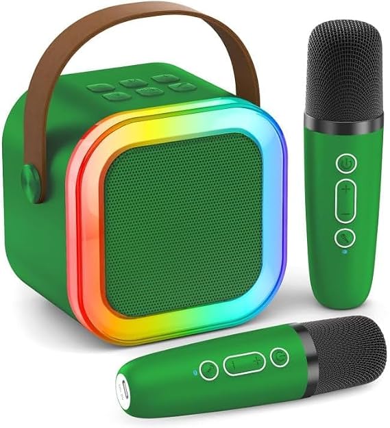 Mini Karaoke Machine for Kids, Toys Christmas Birthday Gifts Ideas for Girls Ages 4, 5, 6, 7, 8, 9, 10, 12+ Years Old, Portable MP3 Player with 2 Wireless Mics for Party (Green)