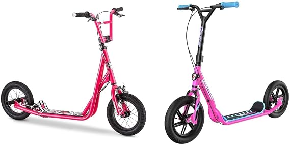 Mongoose Kick Scooter with 12" Tires, BMX Handlebar, Brake Rotor, Pegs, Razor Flashback Scooter with 12" Wheels, Dual Brakes, for Ages 6+