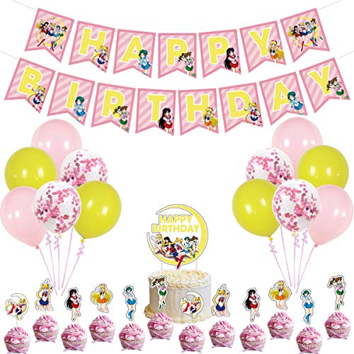 Sailor Moon Birthday Party Supplies, Sailor Moon theme Party Banner balloon cake topper Decoration