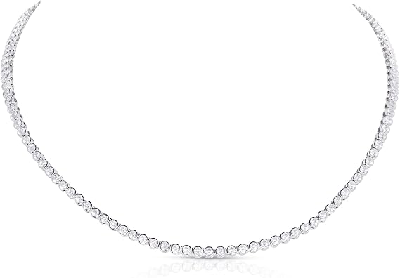 Diamond Treats Sterling Silver Tennis Necklace for Women & Teen Girls, Stunning Statement Necklace with Round Cubic Zirconia Stones, Tennis Chain in 925 Silver with Gift Box